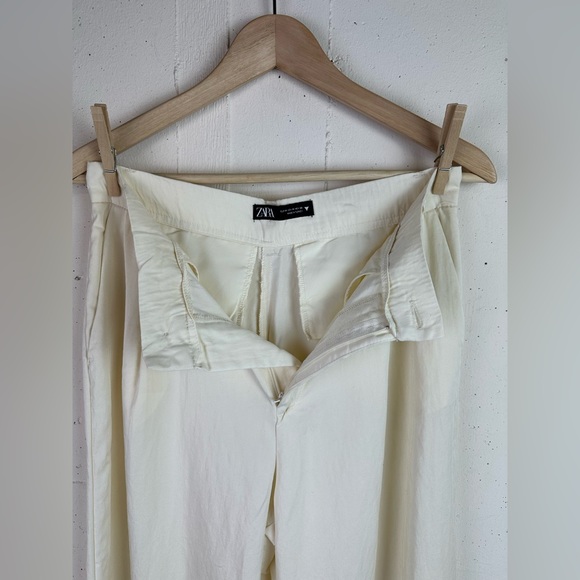 Zara Neutral Lyocell Wide Leg Trouser Pant - Picture 8 of 8